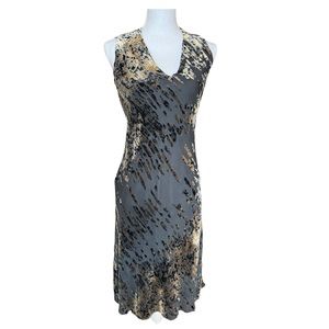 Vintage Lapis Dress.  Black with Gold.  Below The Knee Length. Medium